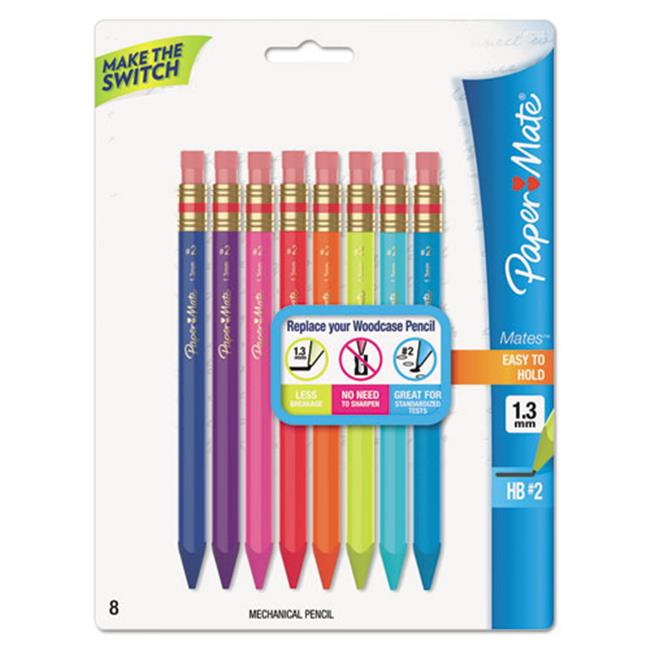 Papermate 1862168 Mates Mechanical Pencils, 1.3 mm, Assorted, 8/Pk
