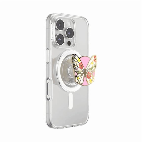 PopSockets Phone Grip for MagSafe, Magnetic Holder, Phone Stand, Enamel - Enamel Mariposa Bloom