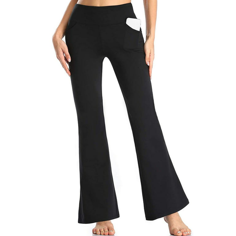 Hfyihgf Bootcut Yoga Pants with Pockets for Women Tummy Control Workout  Bootleg Work Pants High Waist Stretch Leggings(Black,XL) 