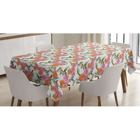

Hummingbird Tablecloth Watercolor Effect Avian Animals Flying over Fresh Leafy Blossoms on Branches Rectangle Satin Table Cover for Dining Room and Kitchen 60 X 84 Multicolor by Ambesonne