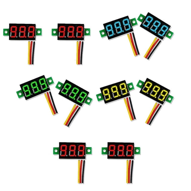 Mini VoltíMetro de CC Pantalla 3 Hilos CC 0-100V Comprobador de Voltaje 10PCS Panel LED de 0,28 Pulgadas 4 Colores Combinados