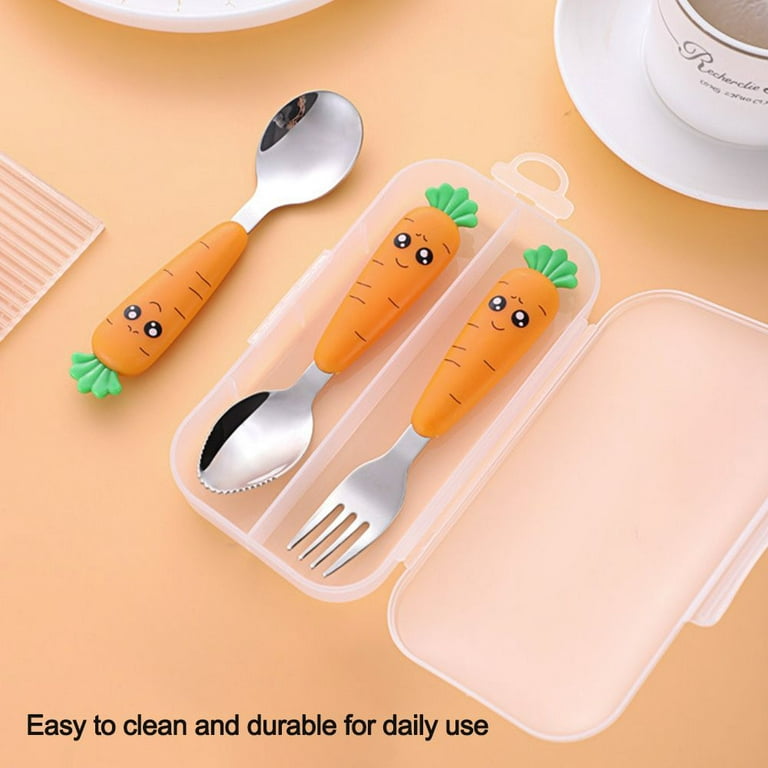 Cartoon Carrot Stainless Steel Spoon Fork Set Baby Gadgets Kids