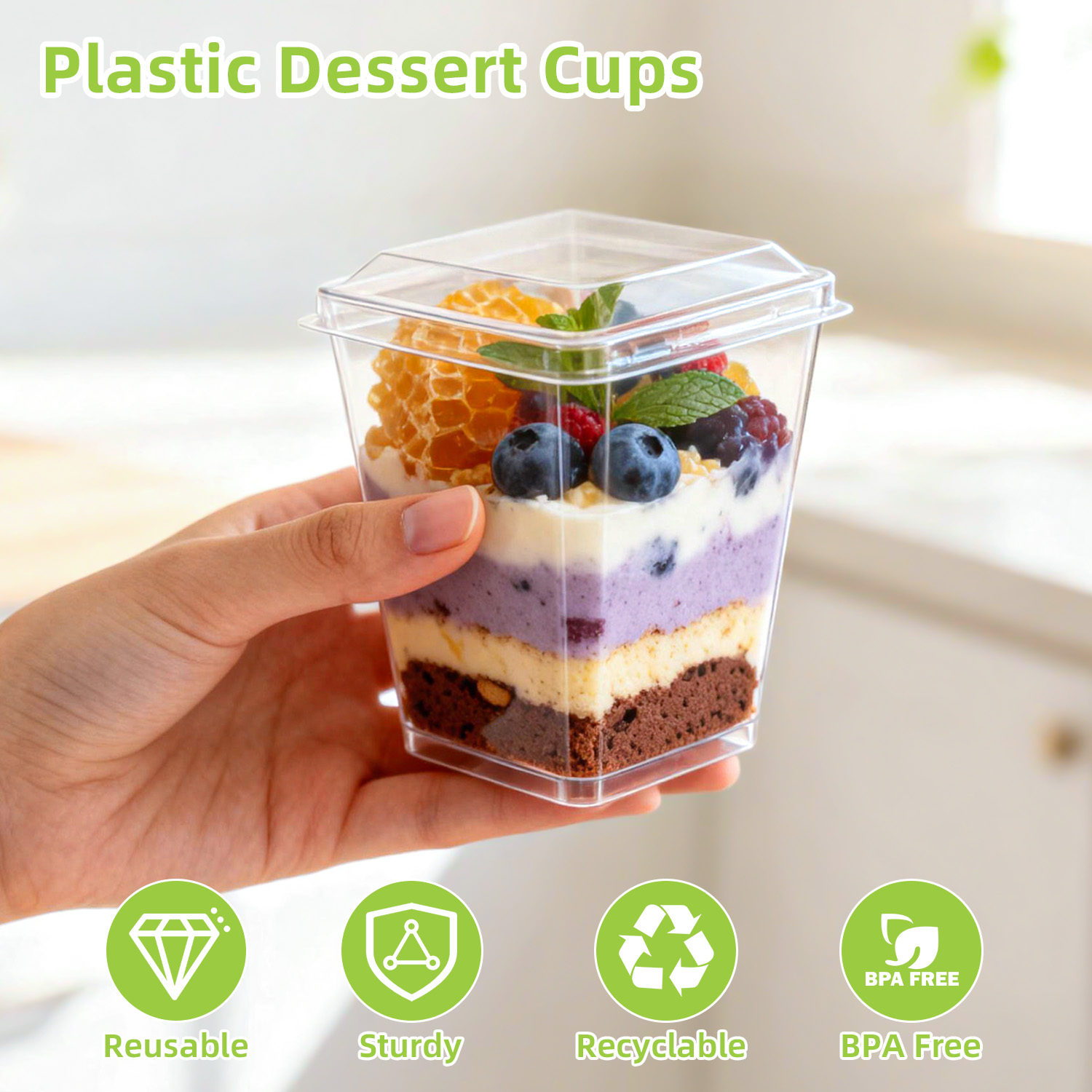 Tinana 5 Oz Plastic Dessert Cups with Lids and Spoons, 50 Pack photo 2