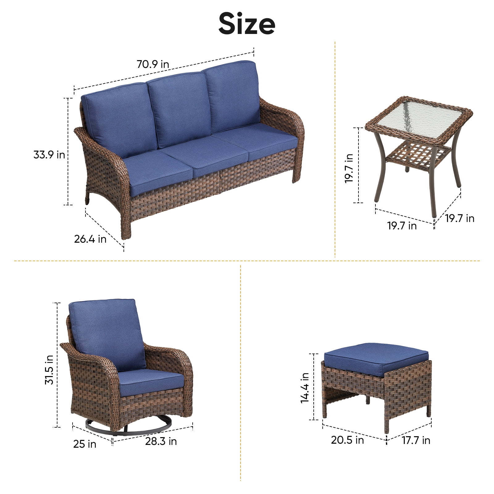 Outdoor Swivel Rocker Patio Chairs Set,9 Piece Furniture Set with 2 Swivel Rocking Chairs, 3-Seat Sofa,Ottoman & Side Table All Weather Wicker Conversation Set for Porch Deck Garden Backyard
