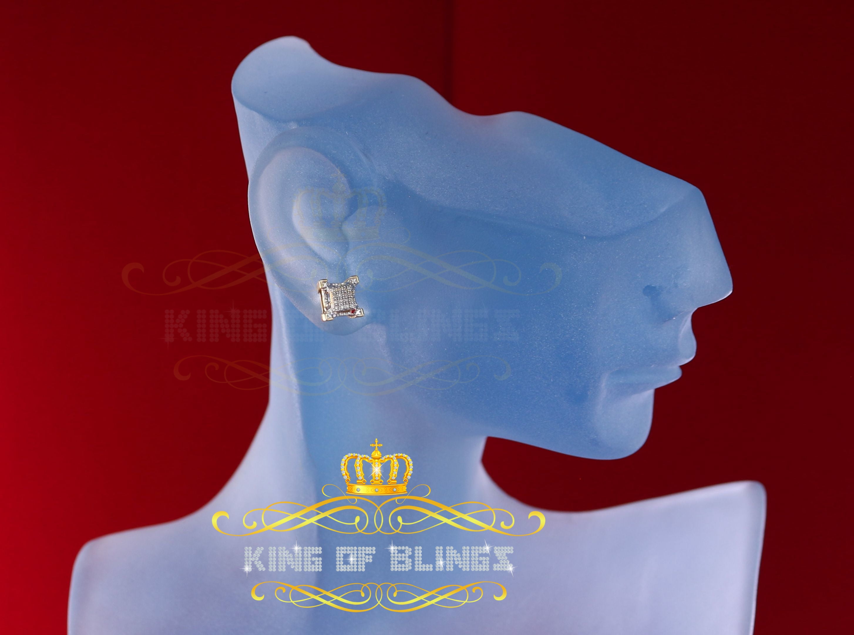 King of Bling's 0.10ct Diamond Stud Earrings For Women Yellow 925 Sterling Silver Stud For Men