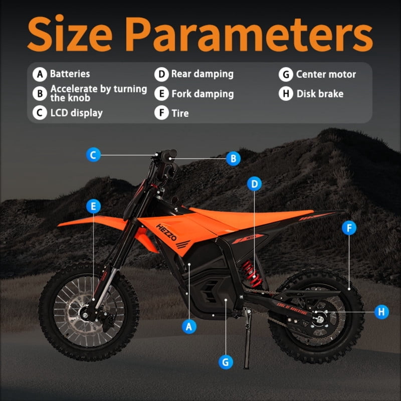 HEZZO D3 Electric Dirt Bike for Adult Teens,3500W Motor Up to 37 mph,60V 30Ah Battary, 14" Wheels, Hydraulic Disc,Full Suspension,160NM E-Motorcycle
