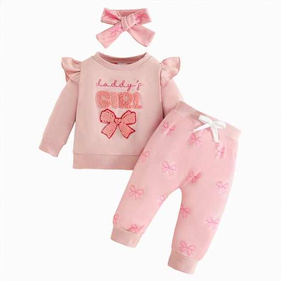 TOWED22 Baby Girl Toddler Outfits Clothes Long Sleeve Soft Sweatshirt Elastic Waist Pants 2pcs Set for Playground Daily(Pink,3-6 M)