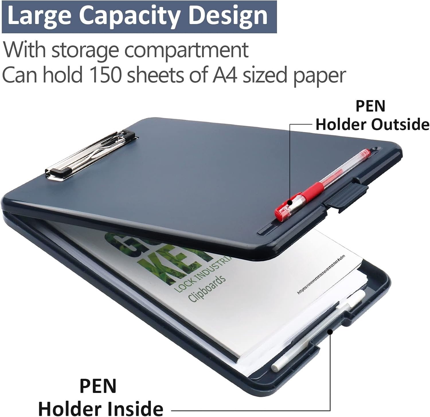 Clipboard with Storage,Storage Clipboard with Clip,Clipboards Foldable for Nurse,for 8.5x11 Paper Clip Boards,A4 Clipboards Case with Smooth Writing for Office Supplies Clip Board Case-Gray Blue