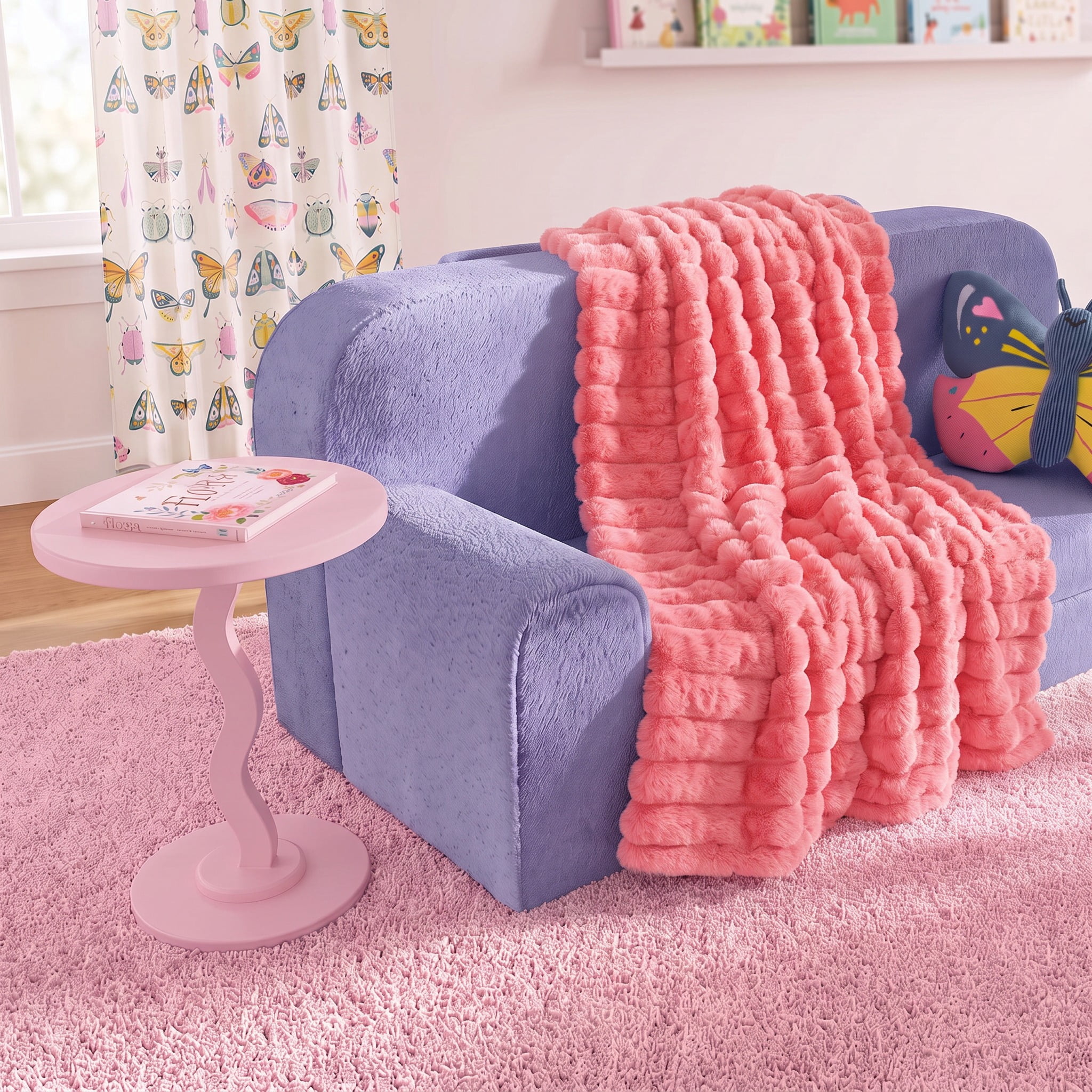 Mainstays Kids Soft Channel Pink Faux Fur Throw, 50" x 60"
