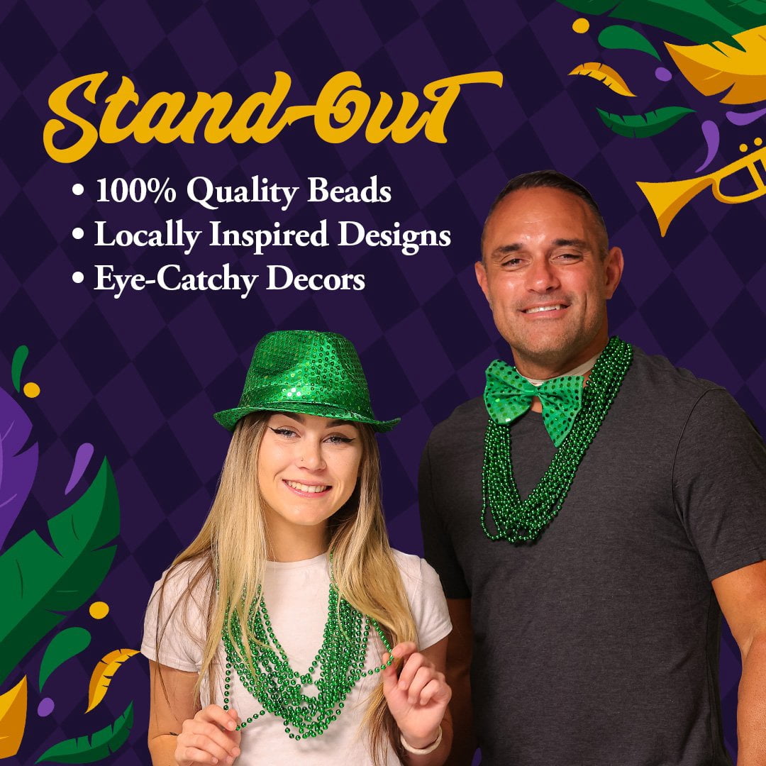 THE MARDI GRAS KREWE Green Mardi Gras Beads - 33 Inch, 120 Pieces