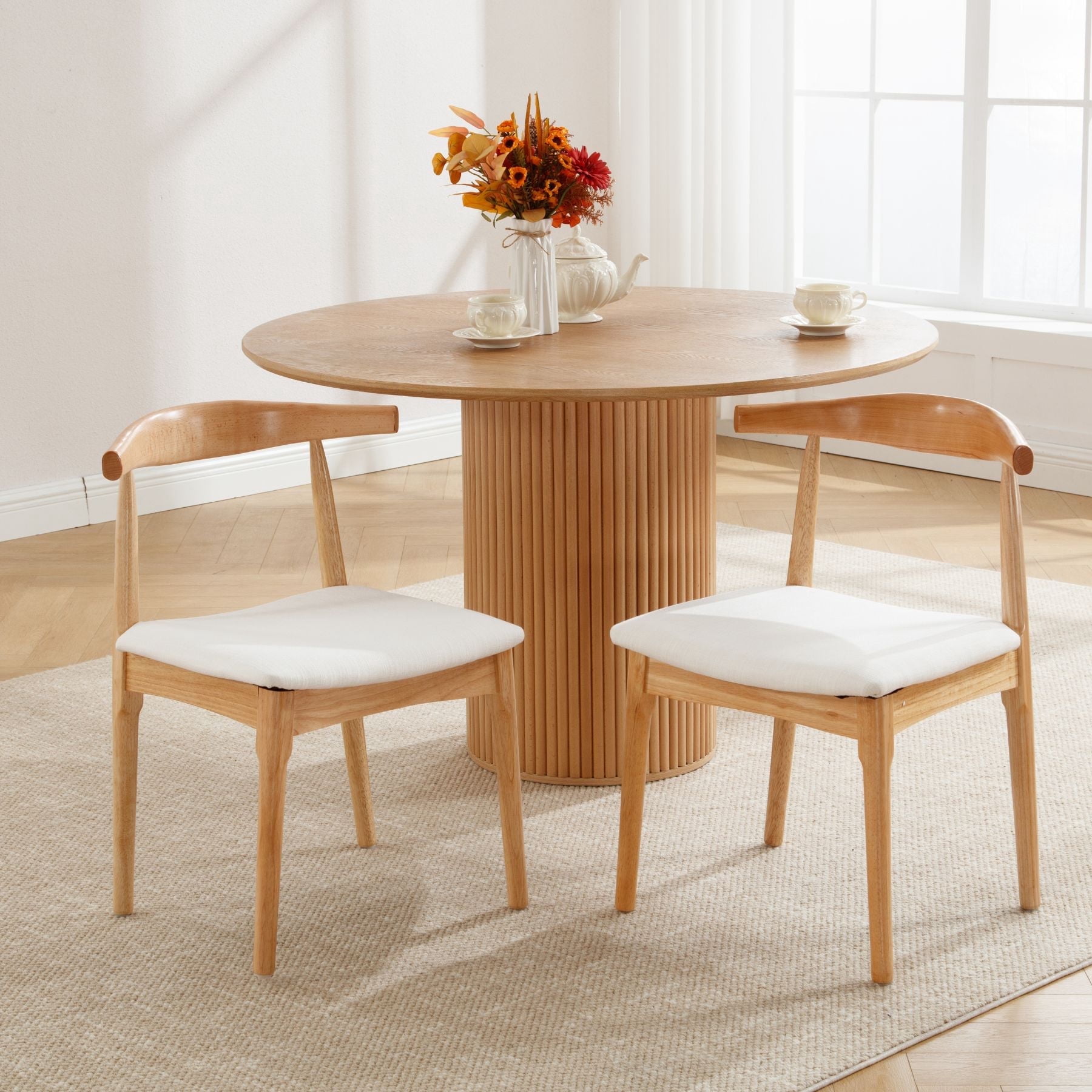 Dayalane Mid Century Modern Dining Chairs Set of 2,Linen Upholstered Farmhouse Chairs with Open Back,Side Dining Chairs with Natural Wood Legs for Dining Room, Kitchen, Restaurant,Beige