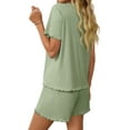 thumbnail image 5 of MOSHU Womens Pajamas Sets Ribbed Knits Tops and Elasticated Waist Shorts with Pocket Ruffle Edge Lounge Sets, 5 of 11