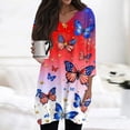 thumbnail image 2 of Womens Tops V-neck 3/4 Sleeve Blouses Casual Mid-length Shirts Fashion Print Tunic Tops With Pockets Multicolor L, 2 of 6