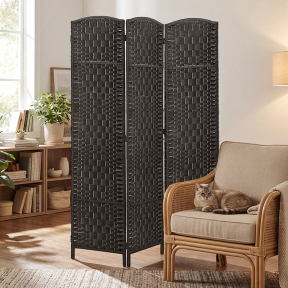 HOMCOM 3 Panel Folding Room Divider, 6Ft Tall Wicker Weave Privacy Screen with 360° Hinge, Coffee