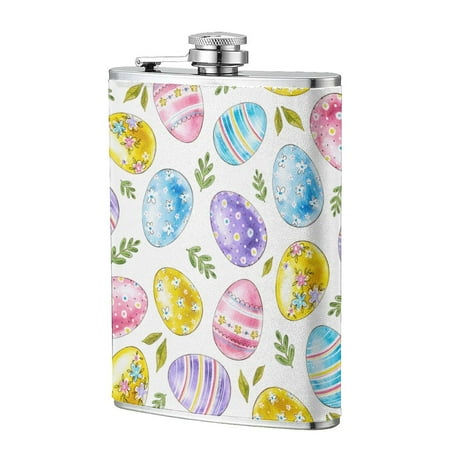 

Small Wine Pot 8oz Portable Wine Pot Stainless Steel Flagon 13.5in×9.5in Travel Sports Fishing Hunting Skiing Festival Camping Hiking Happy Easter Eggs Green Leaves