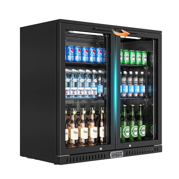 Amerikit Commercial Back Bar Cooler with 2 Glass Doors, 7.4 cu.ft Under Counter Beverage Refrigerator for Bar, Restaurant, Garage, Office, Home