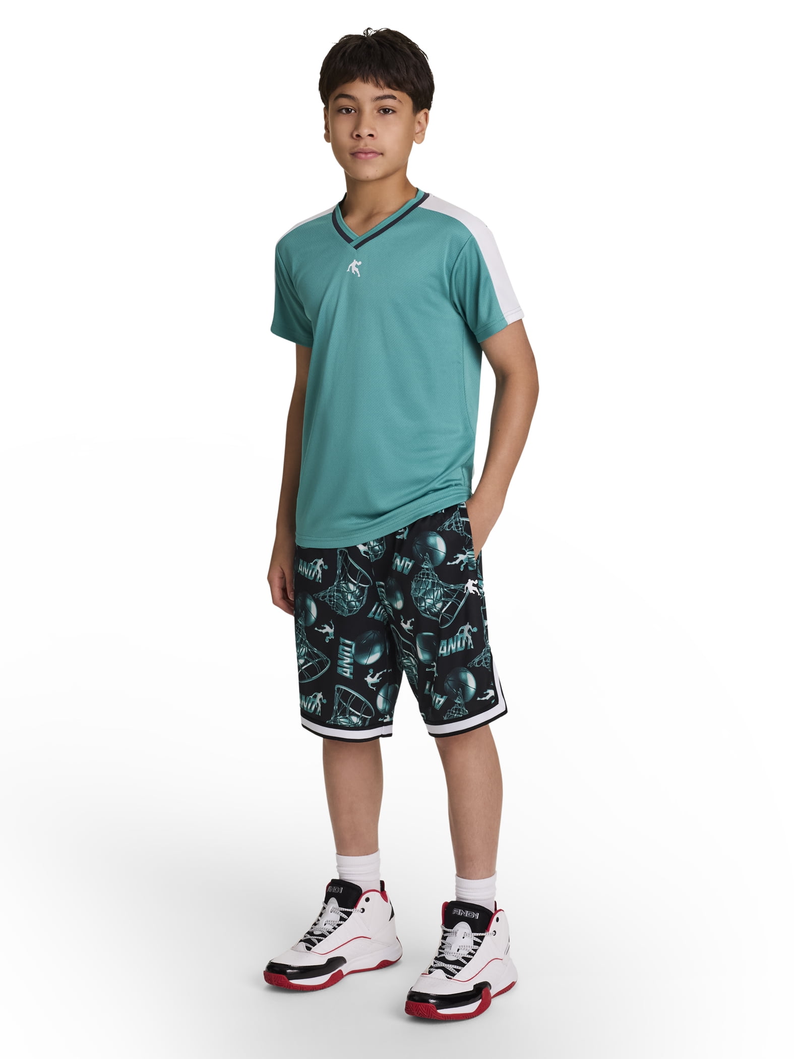 AND1 Boy's Athletic Platinum Short, 7" Inseam, Sizes 4-18