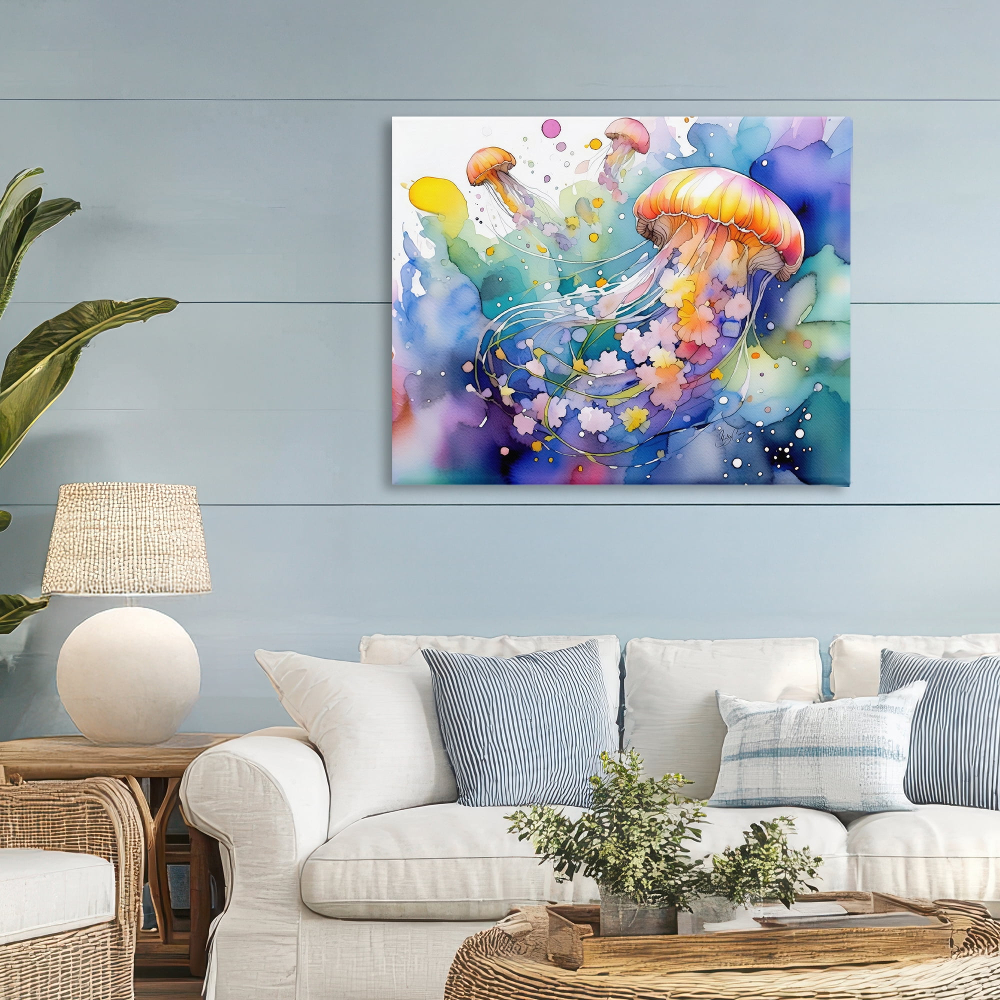 Stupell Industries Neon Jellyfish Underwater Canvas Wall Art, design by Shelly Craig