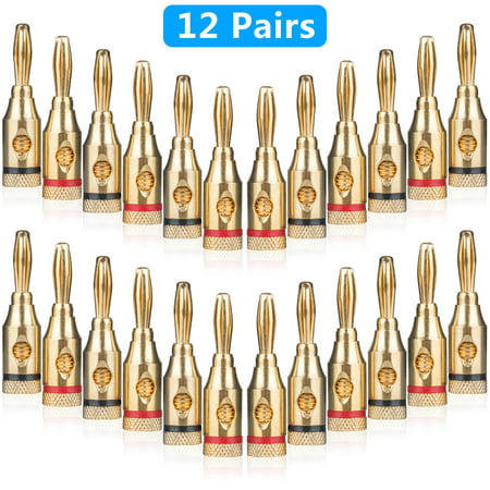 24-pack Speaker Male Banana Plugs, 24K Gold Plated Audio Jack Wire Cable Screw Connectors, for Musical Audio Speaker Wire & Audio/ Video (Best Way To Splice Speaker Wire)
