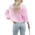 thumbnail image 4 of Womens Button Down Cropped Shirts Long Sleeve Casual Crop Tops Solid Lapel Blouse Shirt with Chest Pocket, 4 of 10