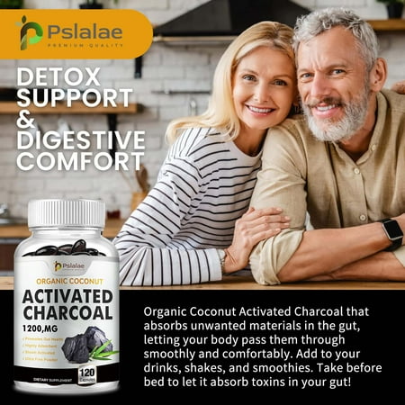 Activated Charcoal 1200mg - Organic Coconut, Cleanse and Detox Alleviate Gas - 120 Capsules