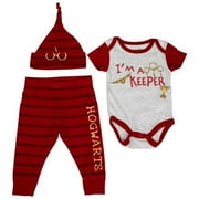 Harry Potter I'm A Keeper Hogwarts 3-Piece Bodysuit Set and Cap-6-9 Months