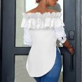 thumbnail image 4 of Scyoekwg Women Blouses Crew Neck Ruffle Off Shoulder Tops Trendy Loose Lightweight Fall Tops Solid Color Dressy Casual Blouses Long Sleeve T Shirts Women Blouses (White,S), 4 of 6