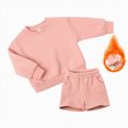 thumbnail image 2 of Kids Boys Girls 2 Piece Fleece Outfit Set 12 18 24 Months 2T 3T 4T 5T 6T Solid Color Long Sleeve Crewneck Sweatshirt & Elastic Waist Shorts Warm Lined Casual Tracksuit Pink Size 5-6 Years, 2 of 8