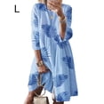 thumbnail image 1 of Vestido Mujer Vestido Con Estampado Vintage Manga 3/4 Paño De Cuello Redondo, Azul Hoja, L Yuarrent AP002219-51, 1 of 5