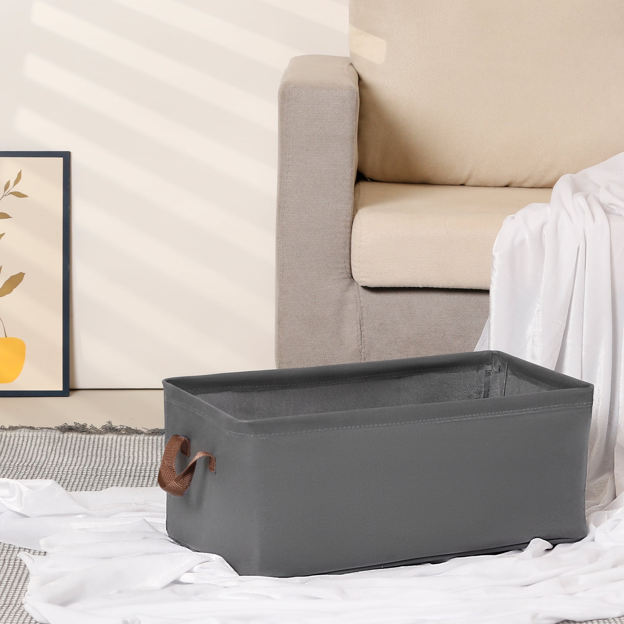 Unique Bargains Fabric Storage Cube Bin for Shelves Collapsible Storage Basket 1 Pcs Grey