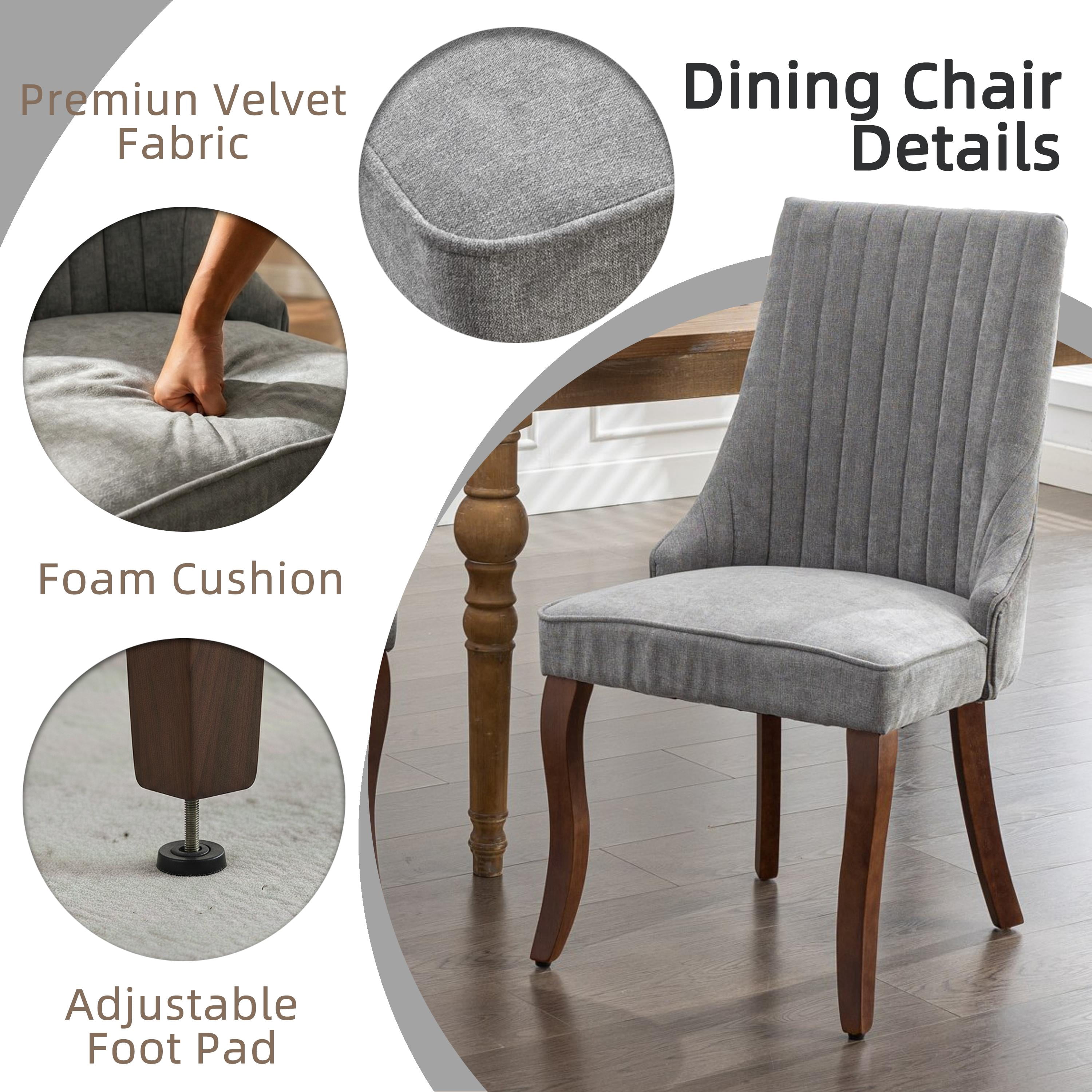 Dining Chairs Set of 4, PAPROOS Velvet Upholstered Dining Chairs, Farmhouse Accent Chair Side Chair with High Backrest and Solid Wood Legs, Kitchen Chair for Dining Kitchen Living Room, Gray