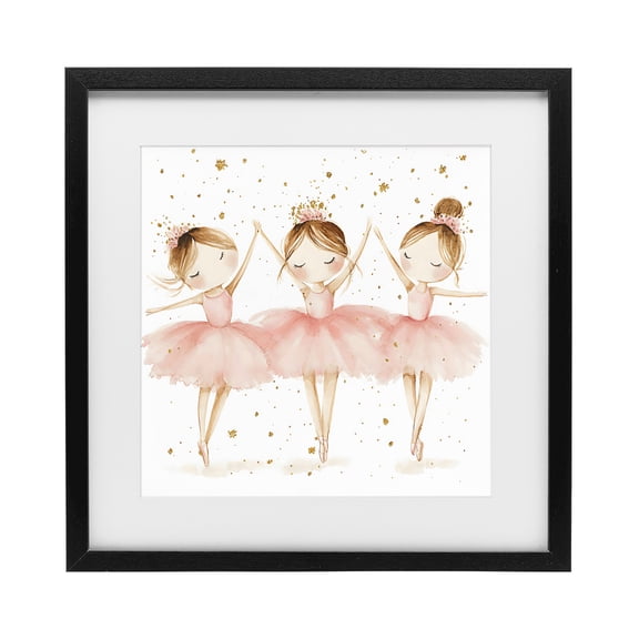 Stupell Industries Shabby Chic Trio Of Ballerinas Black Framed Print Under Glass, 16 x 16, by Creative Studio