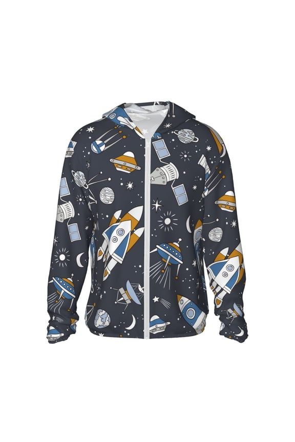 Space Cars Print Men's Women Light Jacket Full Zip Sun Protection Hoodie Long Sleeve Sun Shirts for Men Hiking Fishing Zip Pockets-