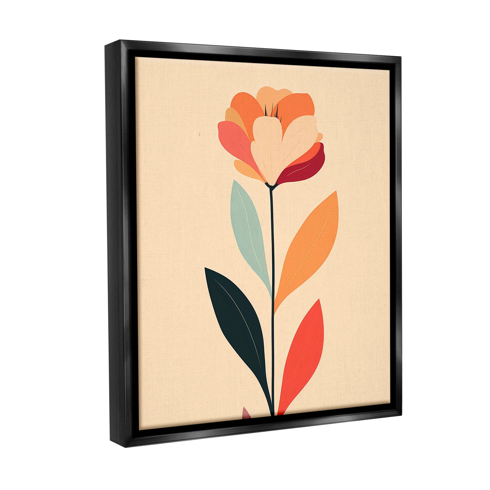Stupell Industries Retro Hue Flower Botanical & Floral Painting Black Floater Framed Canvas Art Print Wall Art, 25 x 31
