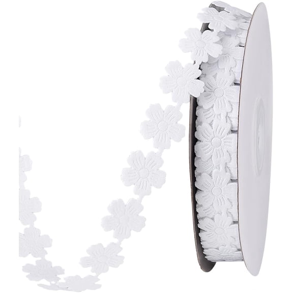 20 Yards Flower Ribbon 3/4 inch White Embossing Ribbon Decorative Polyester Flower Lace Trim for Birthday Gift Wrapping Sewing Crafts Dress Hair Band Bridal Wedding Decor