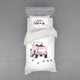 thumbnail image 1 of Ambesonne Love Bedding Set 3 Pcs, Just Married Cartoon Car, Twin, Pink White, 1 of 3