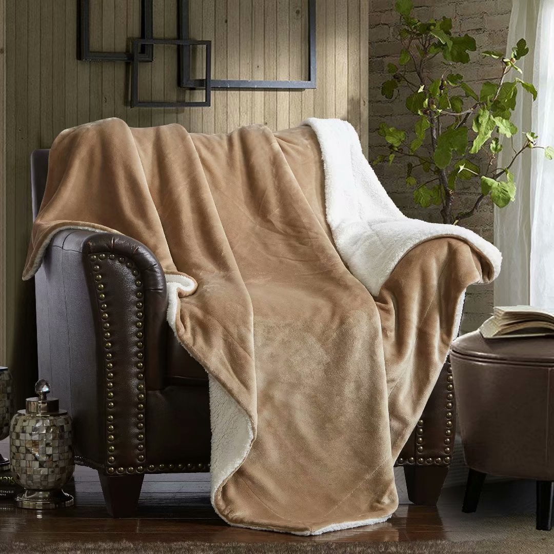 Merrylife Sherpa Throw Blanket Plush Fleece, 60" x 70", Beige Walmart