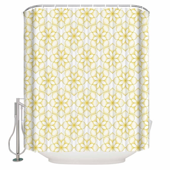 Yellow Flower Bathroom Shower Curtains with 12 Hooks Polyester Waterproof Shower Curtain for Stalls and Bathtubs Retro Tribal Art Abstract Monochrome Texture Decorative Bathroom Curtain 48"x72"