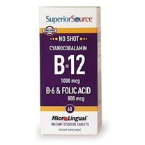 Superior Source No Shot Vitamin B-12 Cyanocobalamin 1000 mcg, B-6, Folic Acid 800 mcg - Support Brain & Heart Health - Aids Natural Energy Levels - 60 Sublingual Dissolving Tablets