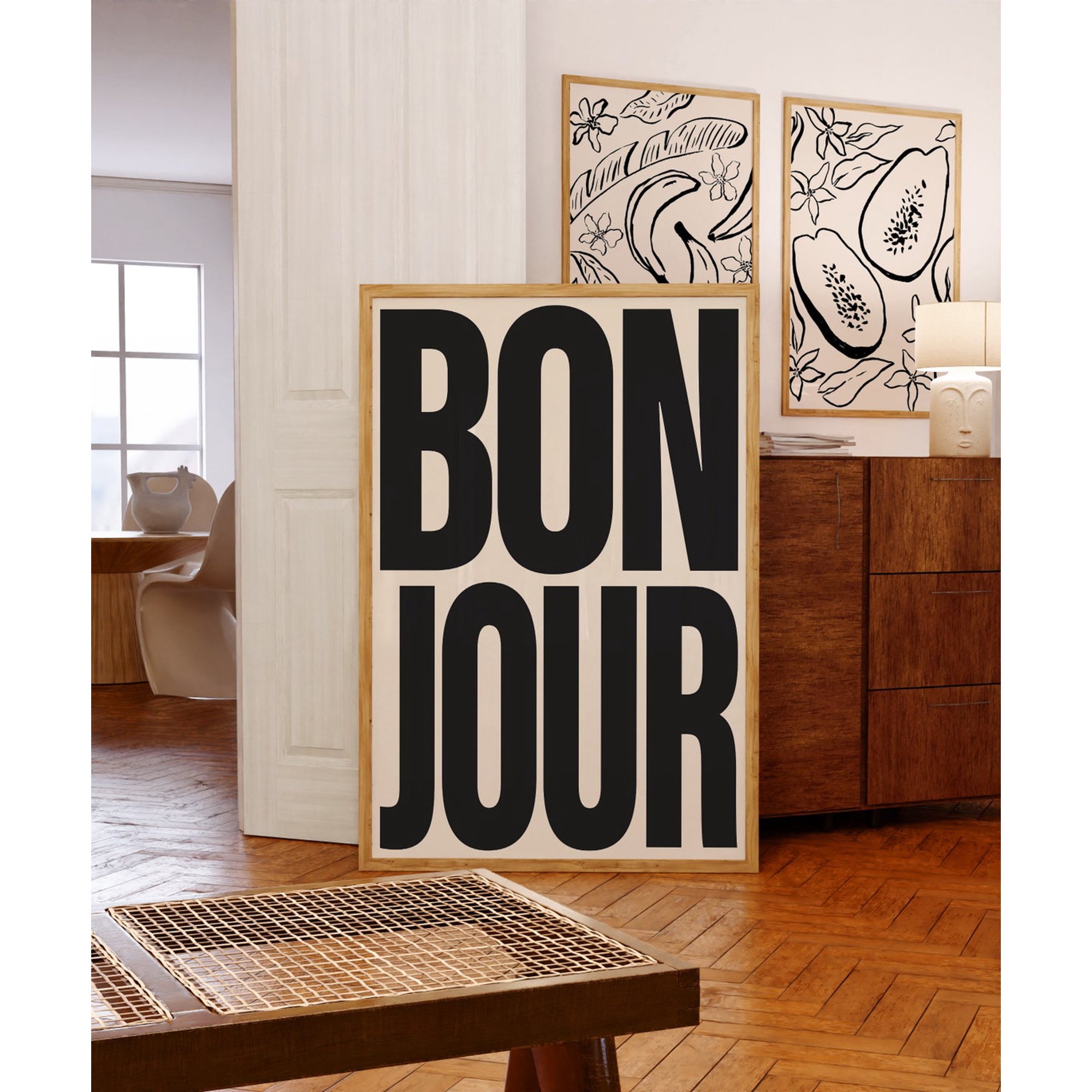 Bonjour Retro French Typography Decor Wall Art