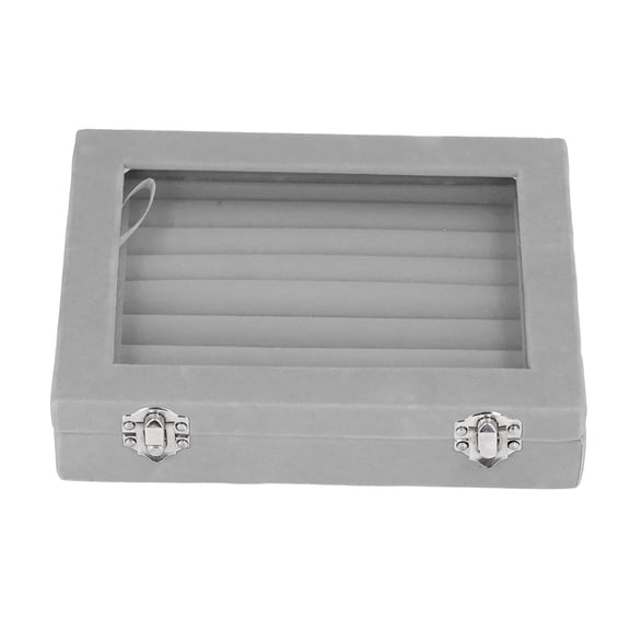 NFTIGB Premium Velvet Acrylic Jewelry Box Organizer, 7 Slots Clear Ring Display Case and Jewelry Storage Tray Box Holder for Earring Bracelet, Gray (8.27 x 6.30 x 2.36 inches / 21 x 16 x 6 cm)