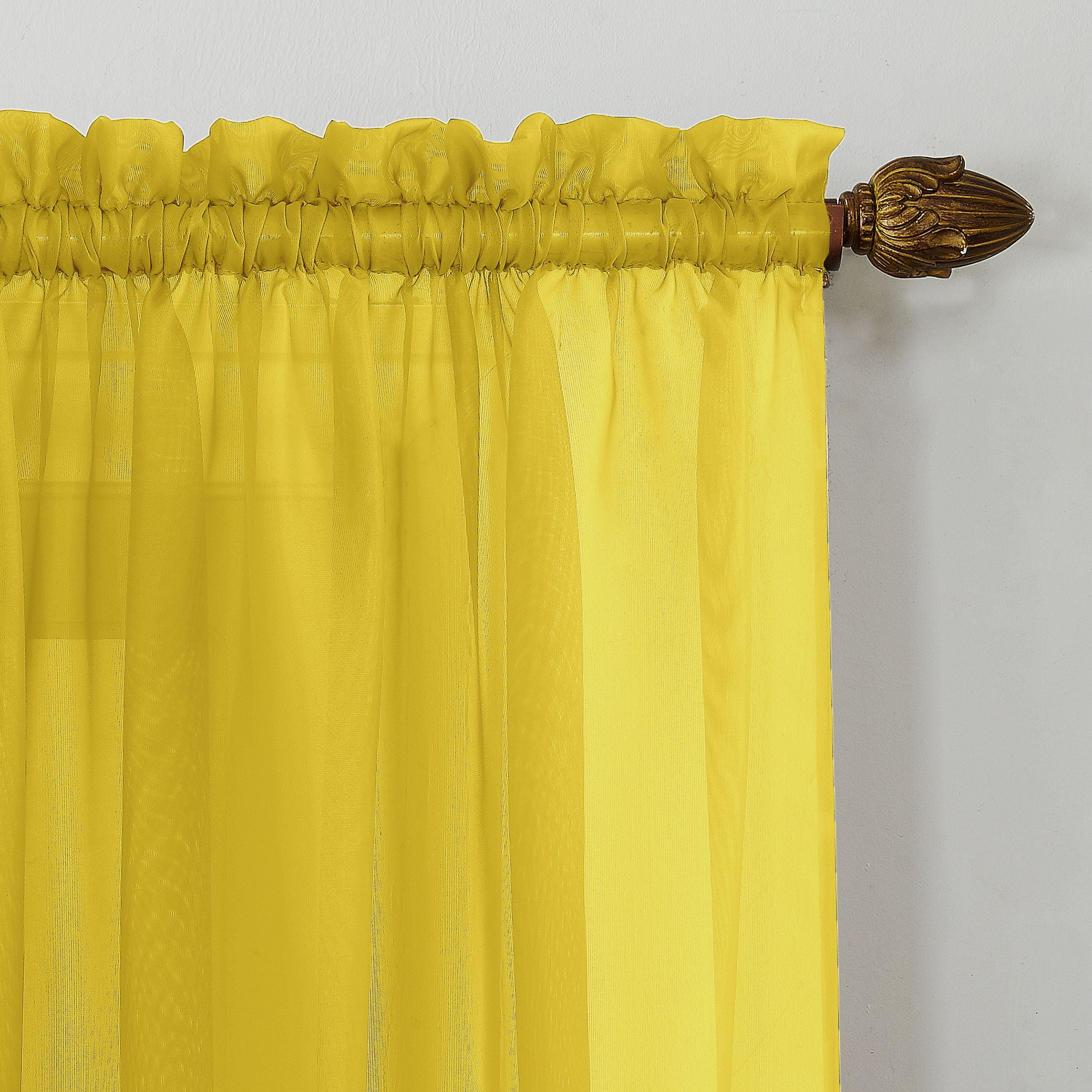 No. 918 Siren Voile Sheer Rod Pocket Curtain Panel, 59"x63", Lemon Yellow