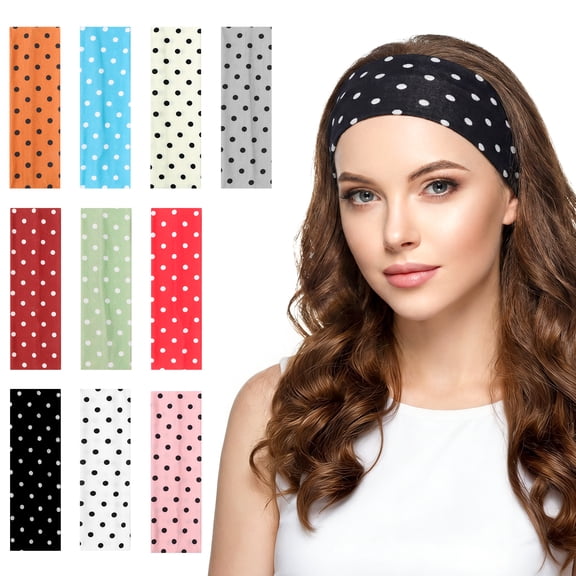 Bocaoying 10 Pack Polka Dot Headbands for Women Non Slip, Wide Thick Boho Hair Bands, Vintage Fashion Hair Accessories for Workout, Yoga, Beach & Daily Wear