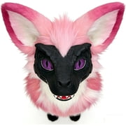 Hard Plastic Dinosaur Mask with Felt & Eye Mesh and Paint & Peach Pink White Faux Fur,T-Rex Dino Mask Moving Jaw and Sounds,Furry Head Base for Halloween Christmas,Fursuit Therian DIY Dino Masks