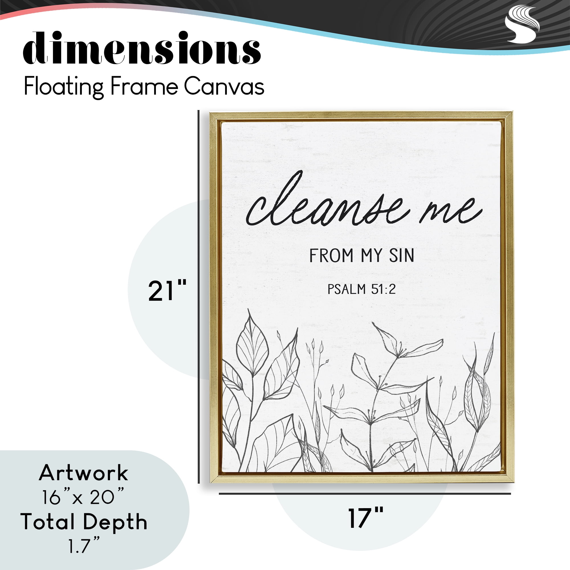 Cleanse Me From Sin Gold Framed Floater Canvas Wall Art, design by Lettered and Lined
