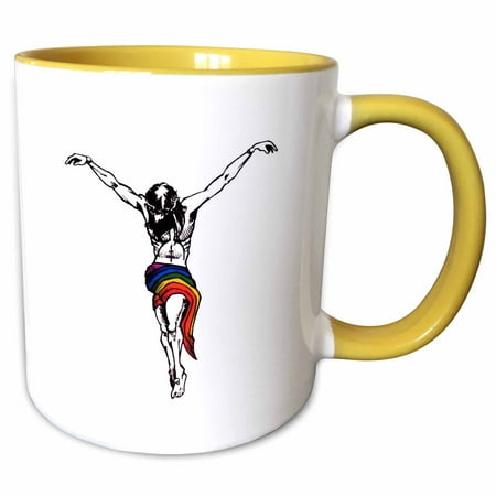 3drose, Gay Christ Wearing Rainbow Lgbtq Loincloth, 15oz Two-tone Yellow Mug