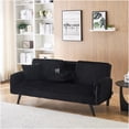 thumbnail image 4 of Black Corduroy 3-Seater Sofa Bed, Convertible Backrest with Cup Holders, Modern Minimalist Design for Living Room and Bedroom, 4 of 10