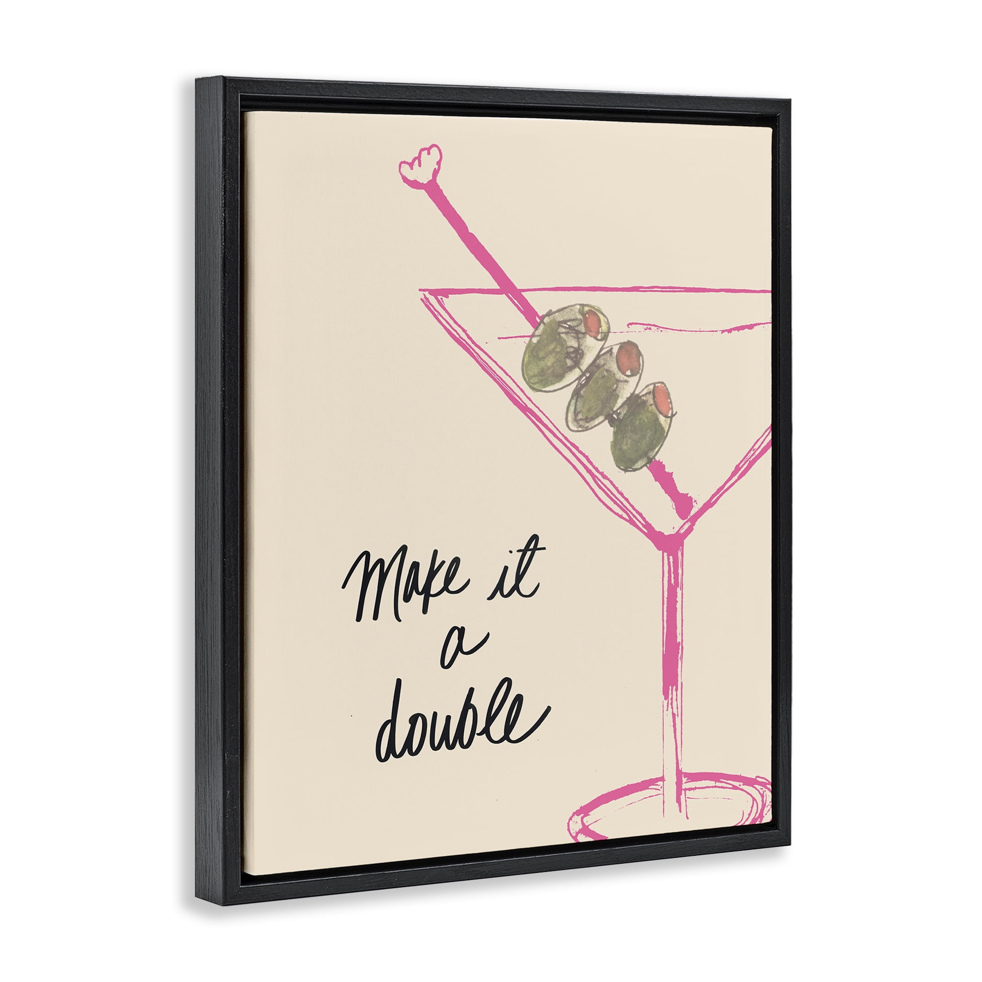 Stupell Industries Make It Double Martini Food & Beverage Painting Black Floater Framed Canvas Art Print Wall Art, 17 x 21