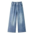 thumbnail image 2 of XXWXYD Teen Girls Bow Wide Leg Baggy Jeans Straight Denim Pants Kids Summer 𝖸𝟤𝖪 Streetwear Versatile Casual Bottoms Youth Trousers Elastic Waist Comfort, 2 of 8