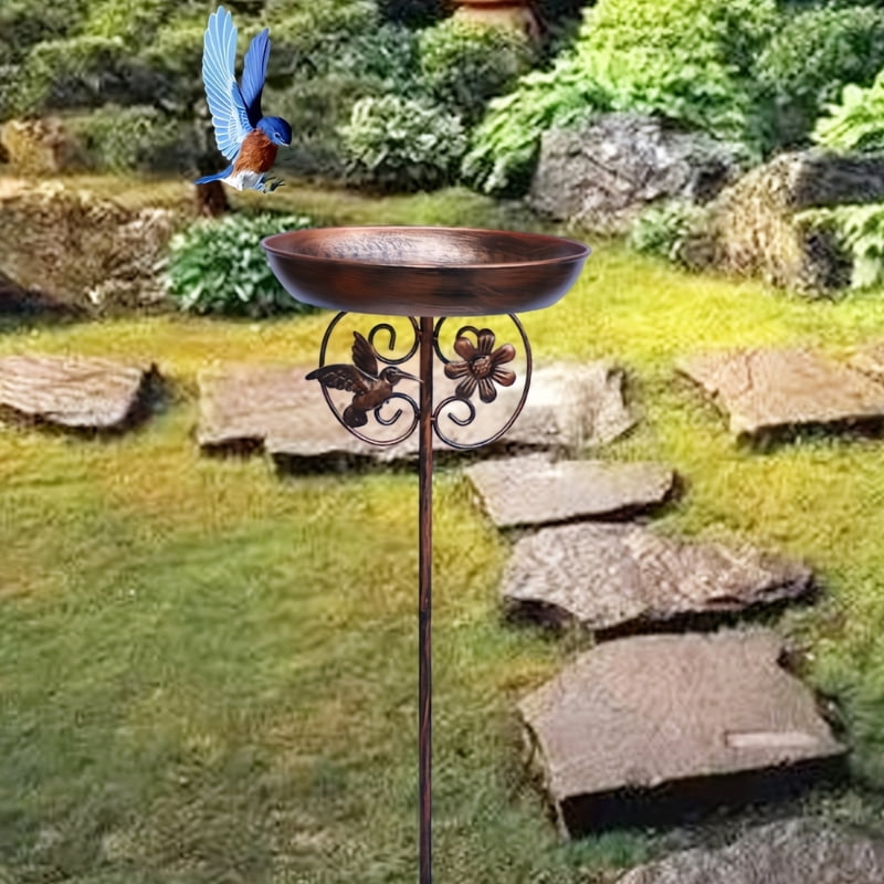 Multifunctional Garden Bird Bath Feeder Stake Spikes with Iron Bowl For Attracting Wild Birds Year Round Lawn Decoration